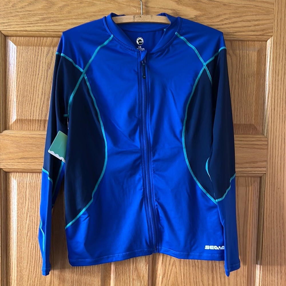 Blue and Green Rash Guard Swimwear with UV Protection
